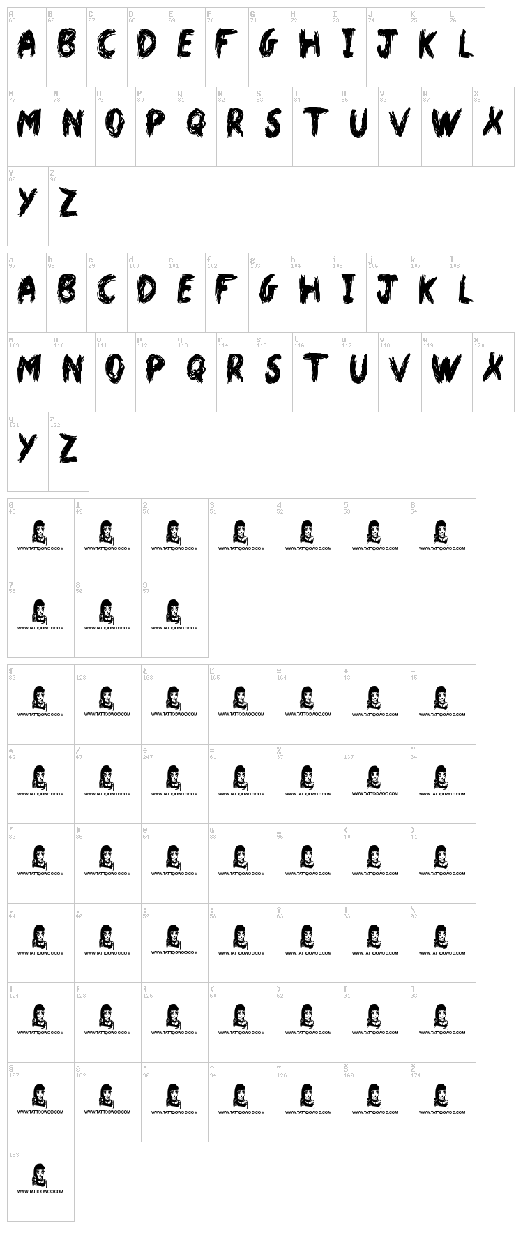 Dark World font map